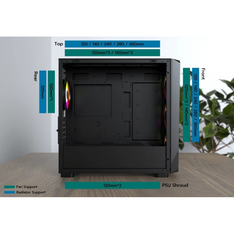 Montech кутия Case mATX - X5M (B) - 4 x 120 mm A-RGB, USB-C