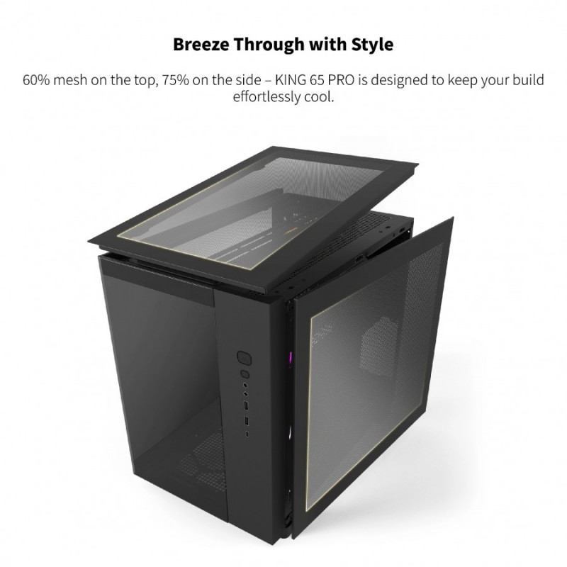 Montech кутия KING 65 Pro, Dual Chamber Mid-tower Case, 3 ARGB Fans, Black, MONTECH-KING-65-PRO-B
