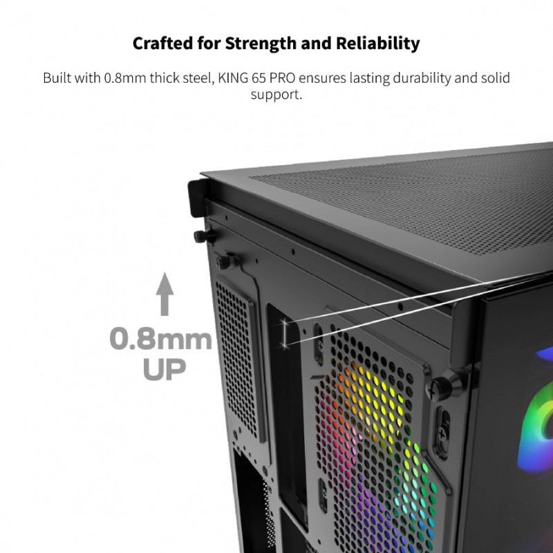 Montech кутия KING 65 Pro, Dual Chamber Mid-tower Case, 3 ARGB Fans, Black, MONTECH-KING-65-PRO-B