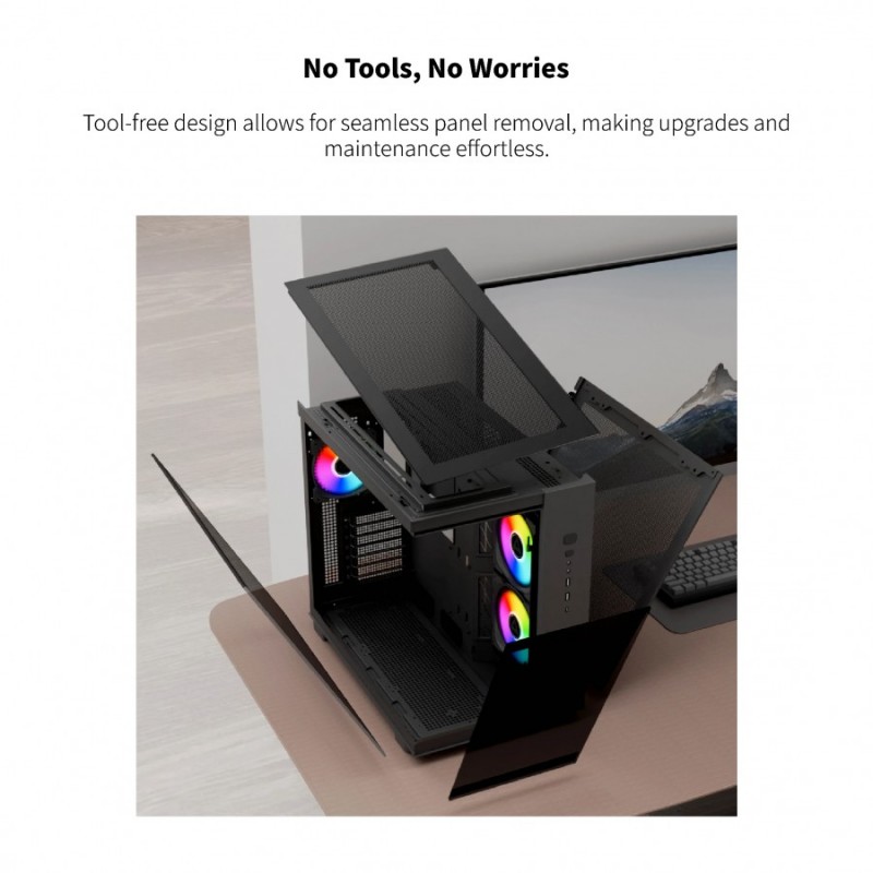 Montech кутия KING 65 Pro, Dual Chamber Mid-tower Case, 3 ARGB Fans, Black, MONTECH-KING-65-PRO-B