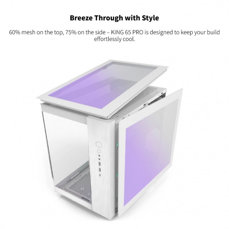 Montech кутия KING 65 Pro, Dual Chamber Mid-tower Case, 3 ARGB Fans, White, MONTECH-KING-65-PRO-W