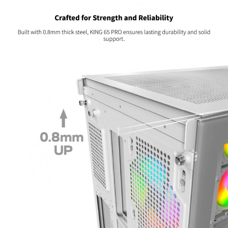Montech кутия KING 65 Pro, Dual Chamber Mid-tower Case, 3 ARGB Fans, White, MONTECH-KING-65-PRO-W