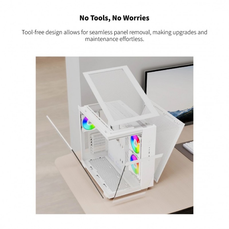 Montech кутия KING 65 Pro, Dual Chamber Mid-tower Case, 3 ARGB Fans, White, MONTECH-KING-65-PRO-W
