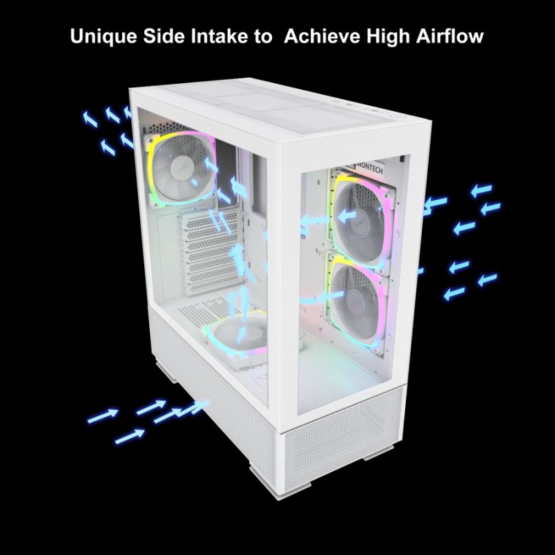 Montech кутия SKY TWO, Mid-tower Case, TG, 4x120mm ARGB Fans, White, MONTECH-SKY-TWO-WH