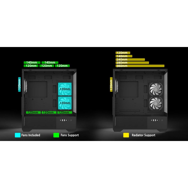 Zalman кутия Case ATX - Chronix BLACK V2 - 3 x 120 mm A-RGB, USB-C, Tempered Glass