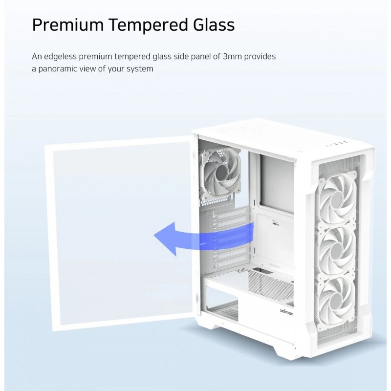 Zalman кутия Case ATX - I3 NEO TG White - aRGB, Tempered Glass, ZM-I3-NEO-TG-White