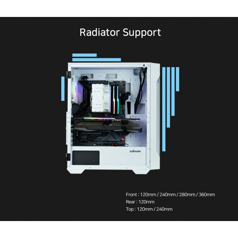Zalman кутия Case ATX - I3 NEO TG White - aRGB, Tempered Glass, ZM-I3-NEO-TG-White