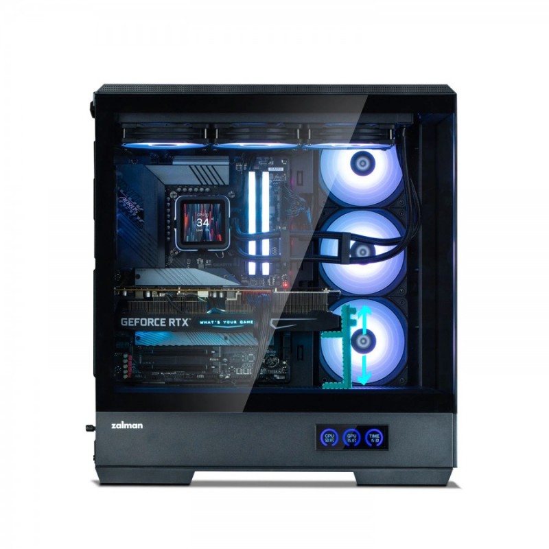 Zalman кутия Case ATX - P50 DS Black - Digital Display, Addressable RGB, ZM-P50-DS-BK