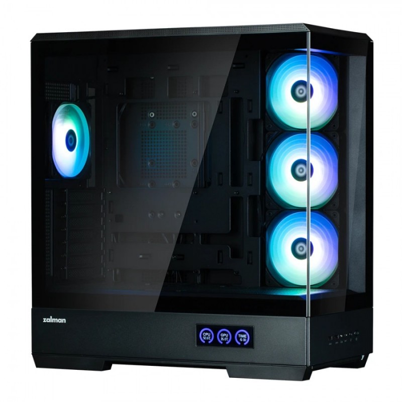 Zalman кутия Case ATX - P50 DS Black - Digital Display, Addressable RGB, ZM-P50-DS-BK