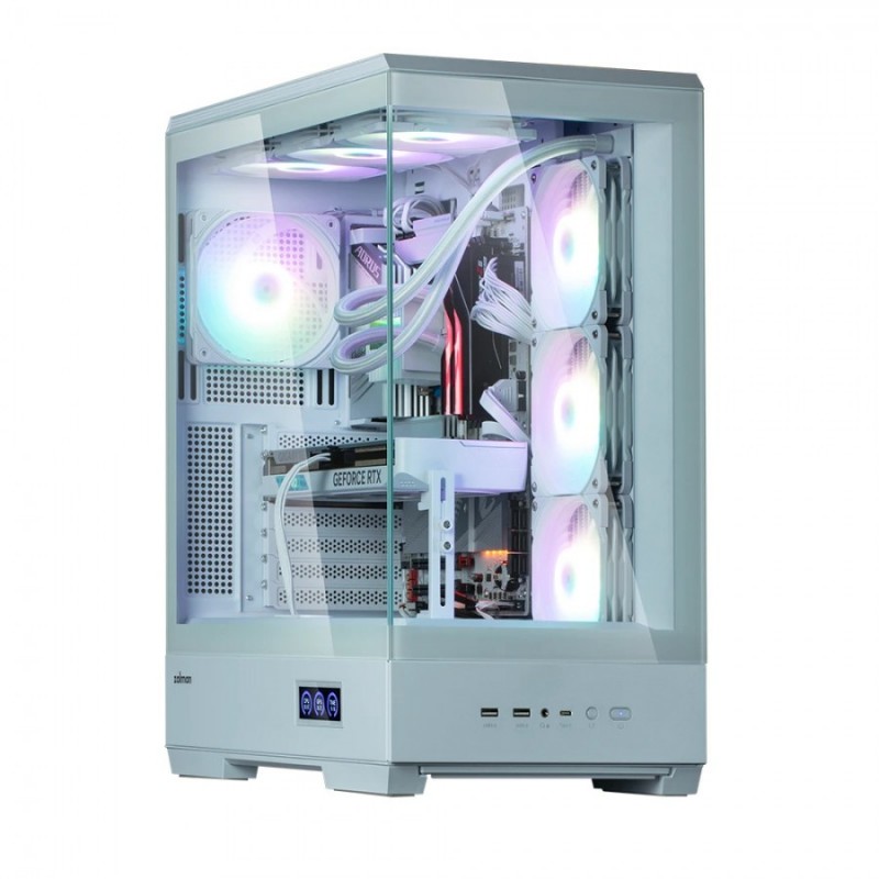 Zalman кутия Case ATX - P50 DS White - Digital Display, Addressable RGB, ZM-P50-DS-WH