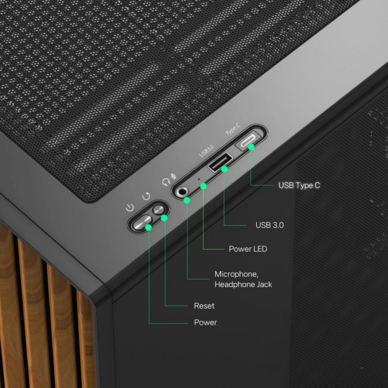 Zalman кутия Case mATX - P10 NAMU BLACK - Wood, USB-C, P10-NAMU-BLACK