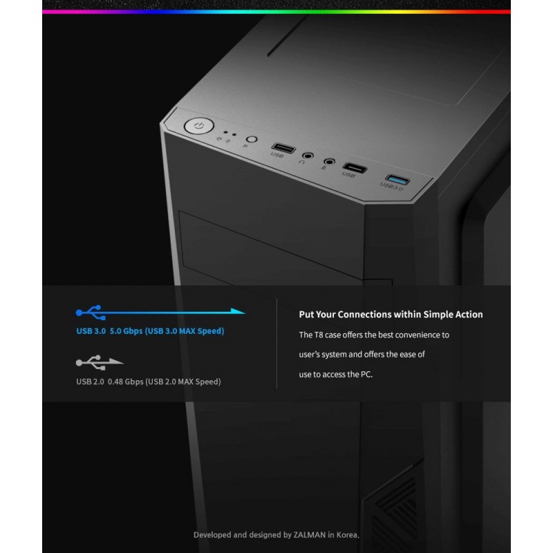 Zalman кутия за компютър Case ATX - T8 - RGB, ZM-T8