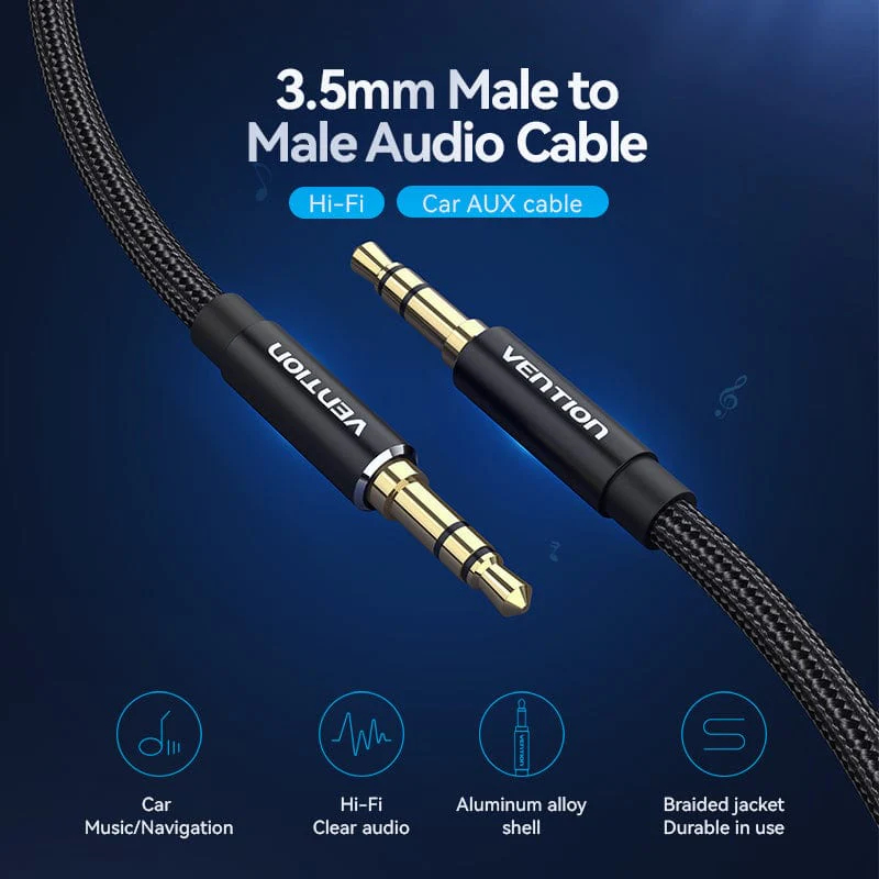 Vention Аудио Кабел 3.5mm Audio Cable  M/M Cotton Braided 0.5m - BAWBD, BAWBD