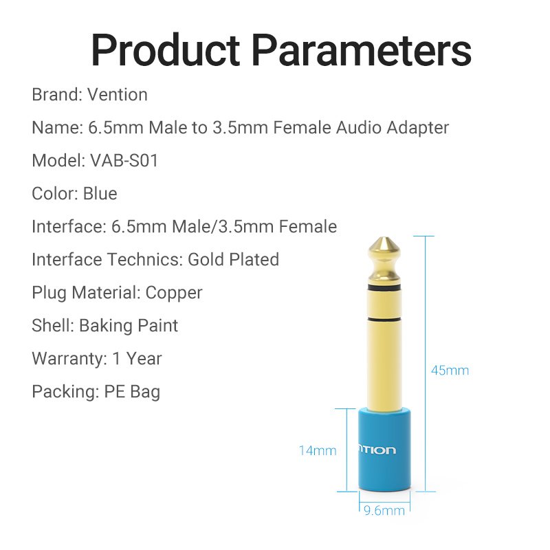 Vention адаптер Adapter Audio 6.5mm M / 3.5mm F - Blue - VAB-S01-L, VAB-S01-L