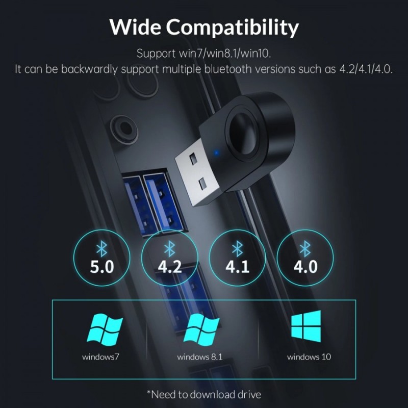 Orico блутут адаптер Bluetooth 5.0 USB adapter, black - BTA-608-BK, BTA-608-BK-BP