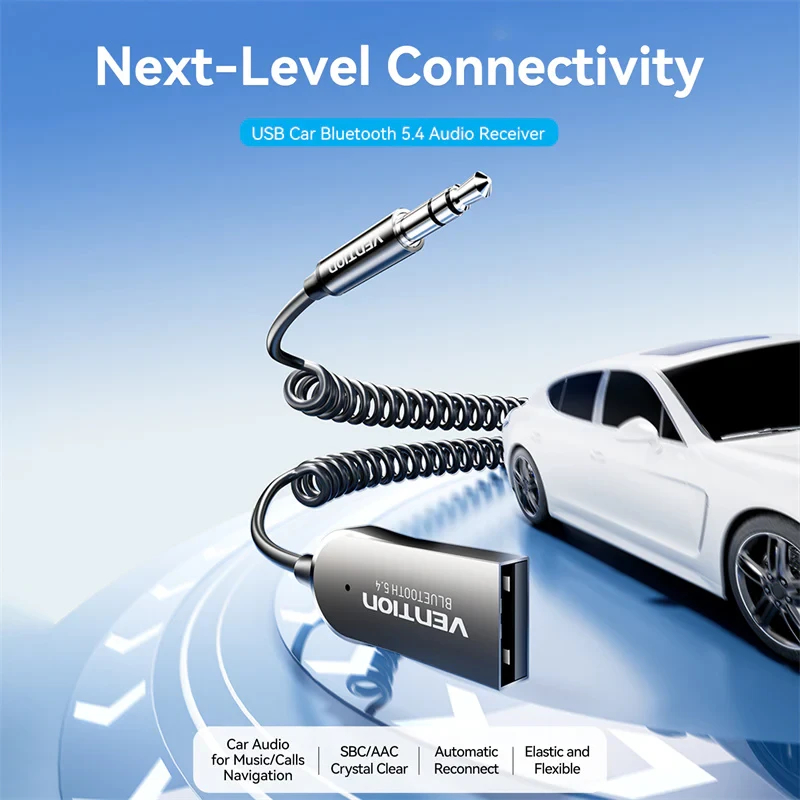 Vention блутут за кола за разговори и музика Car Bluetooth 5.4 audio receiver USB, 3.5mm jack - NAIHG, NAIHG