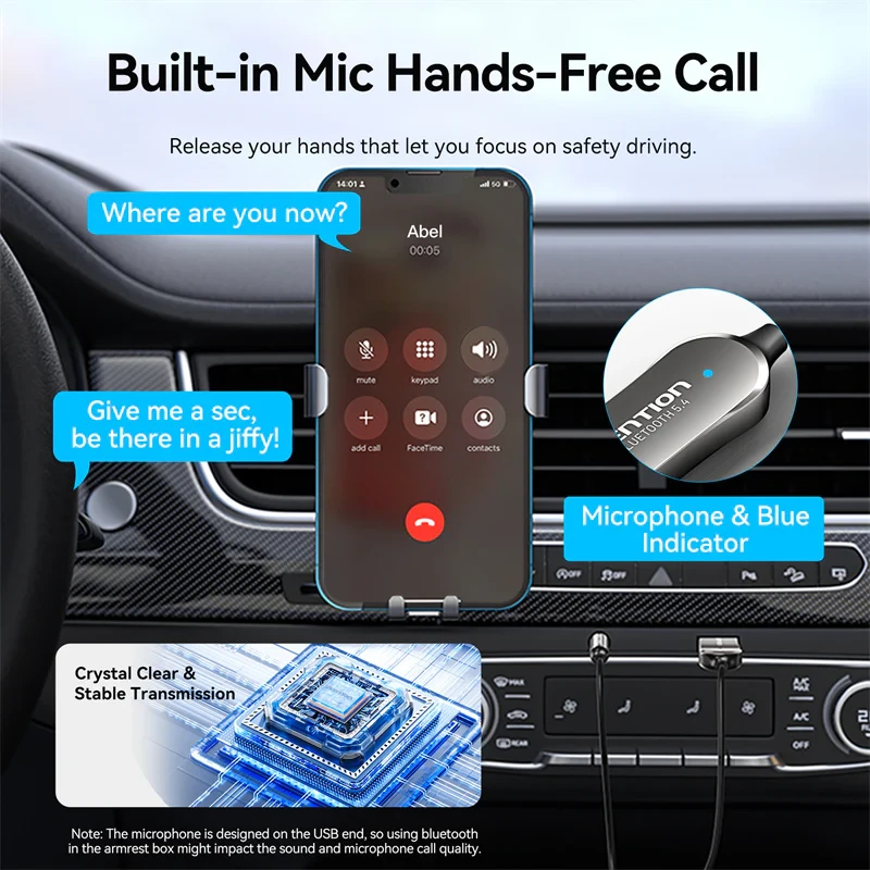 Vention блутут за кола за разговори и музика Car Bluetooth 5.4 audio receiver USB, 3.5mm jack - NAIHG, NAIHG
