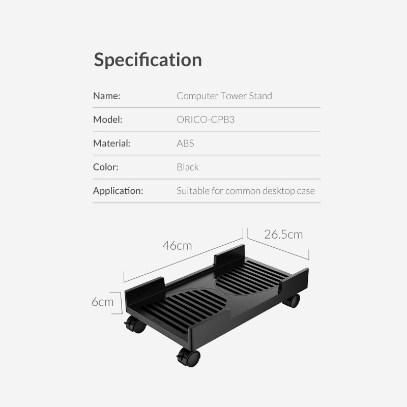 Orico поставка за компютър PC Stand - Computer Bracket - Water Resistant, Black - CPB3-BK, CPB3-BK