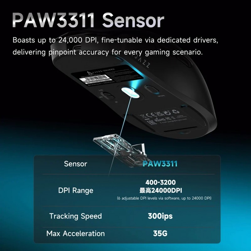 Ajazz професионална геймърска мишка AJ159 V2 MC - Wireless Gaming Mouse - 1K, Magnetic Charging Dock, Black