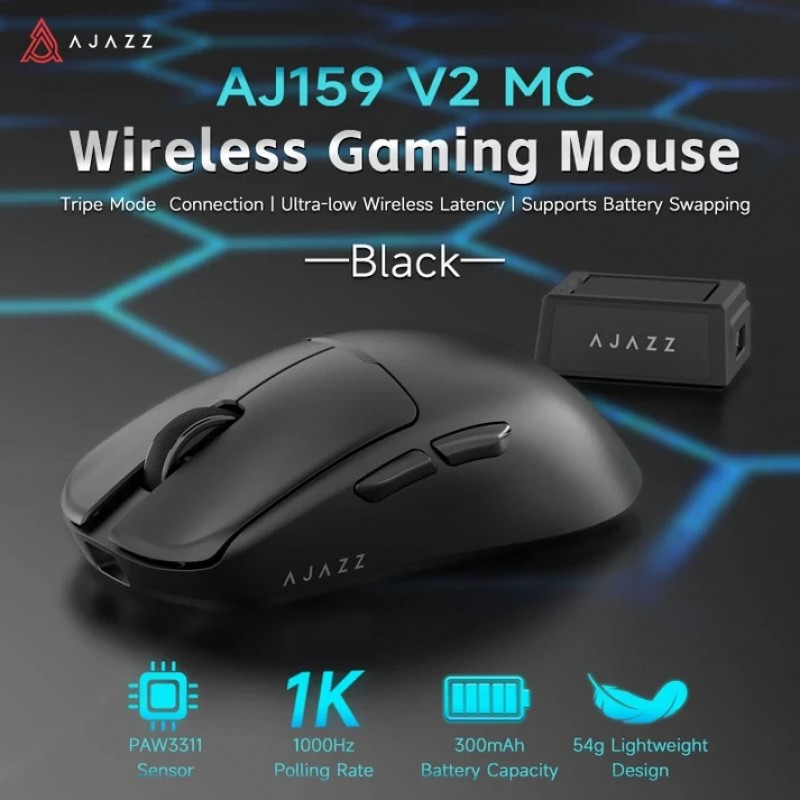 Ajazz професионална геймърска мишка AJ159 V2 MC - Wireless Gaming Mouse - 1K, Magnetic Charging Dock, Black
