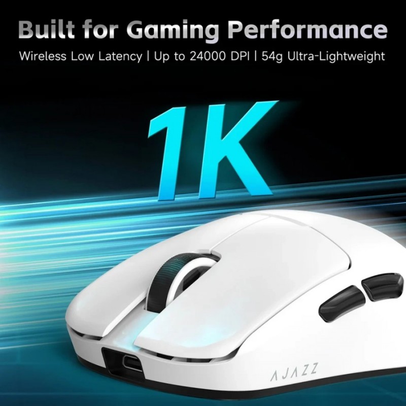 Ajazz професионална геймърска мишка AJ159 V2 MC - Wireless Gaming Mouse - 1K, Magnetic Charging Dock, White