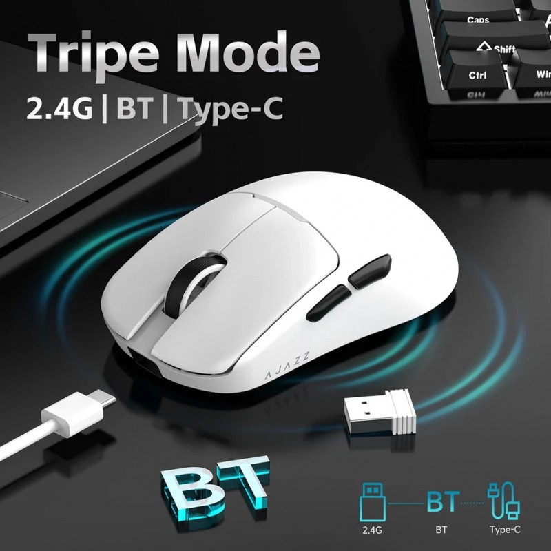 Ajazz професионална геймърска мишка AJ159 V2 MC - Wireless Gaming Mouse - 1K, Magnetic Charging Dock, White
