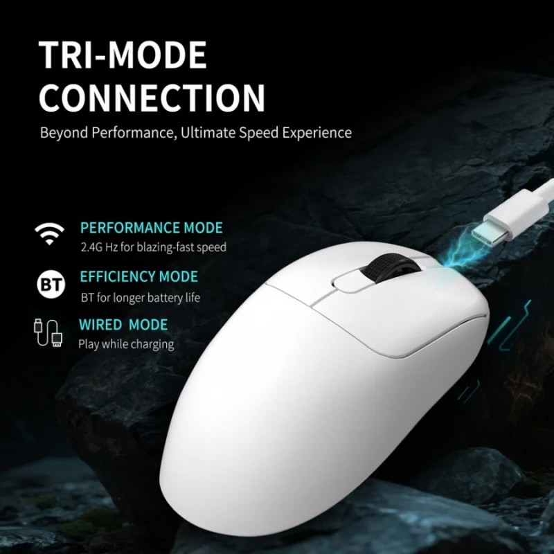 Ajazz професионална геймърска мишка AJ179 APEX - Wireless Gaming Mouse - 8K, Magnetic Charging Dock, White