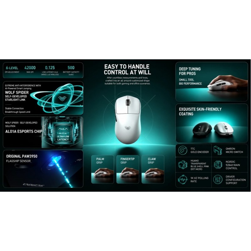 Aula професионална геймърска мишка Wireless Gaming Mouse SC800 MAX - 8K, Dark Night Black