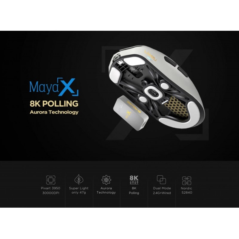Lamzu професионална геймърска мишка MAYA X 8K - Wireless Gaming Mouse - Purple Shadow, LAMZU-MAYA-X-PRP