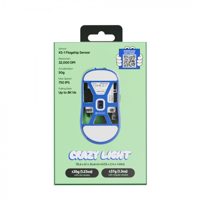 Pulsar професионална геймърска мишка Wireless Gaming Mouse X2 CrazyLight Aqua Zest 8K, PX2CL102