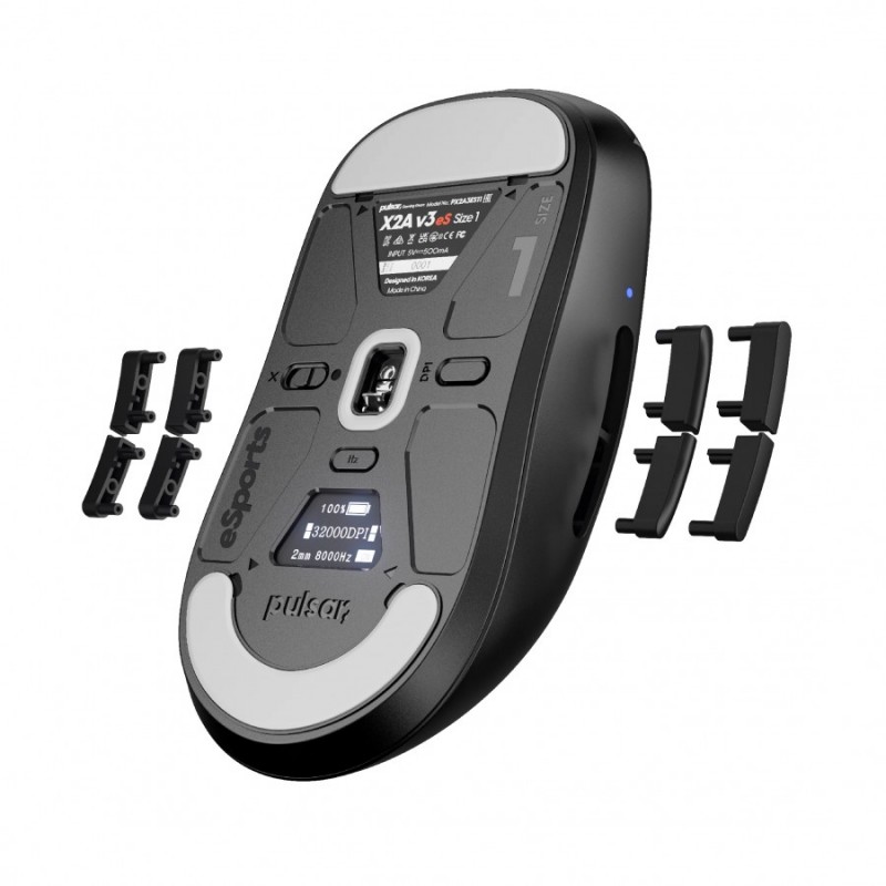 Pulsar професионална геймърска мишка Wireless Gaming Mouse X2A v3 eS Size1 Black 8K, OLED Display, Tournament