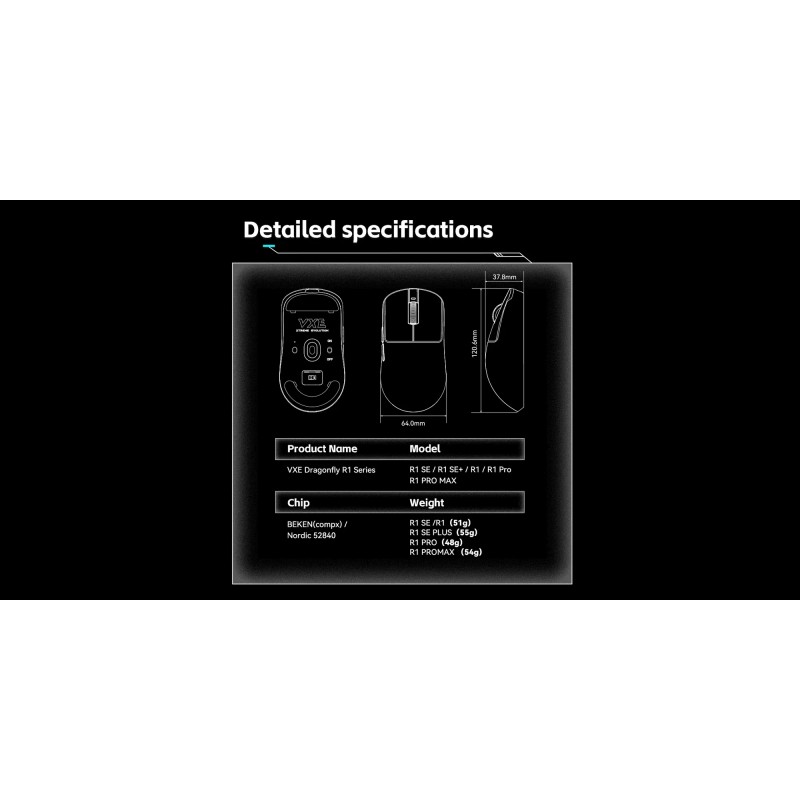 VXE професионална геймърска мишка Wireless Gaming Mouse Dragonfly R1 Pro Max 1K (4K compatible) - Kailh White