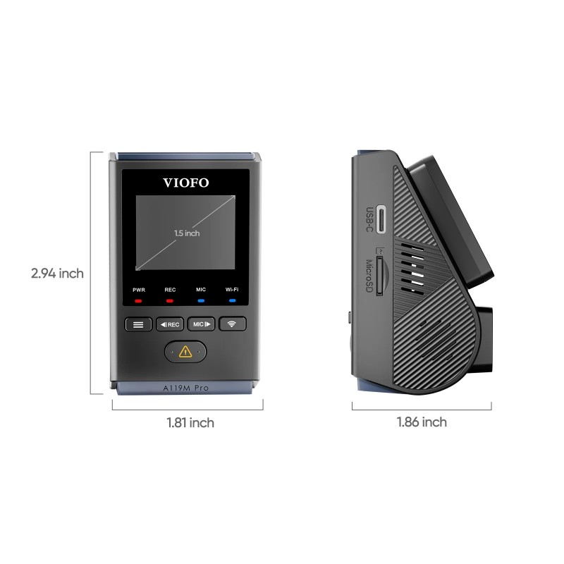 VIOFO Видеорегистратор Dash Cam A119 M Pro 4K - 30fps, Sony STARVIS 2, WiFi 6, GPS