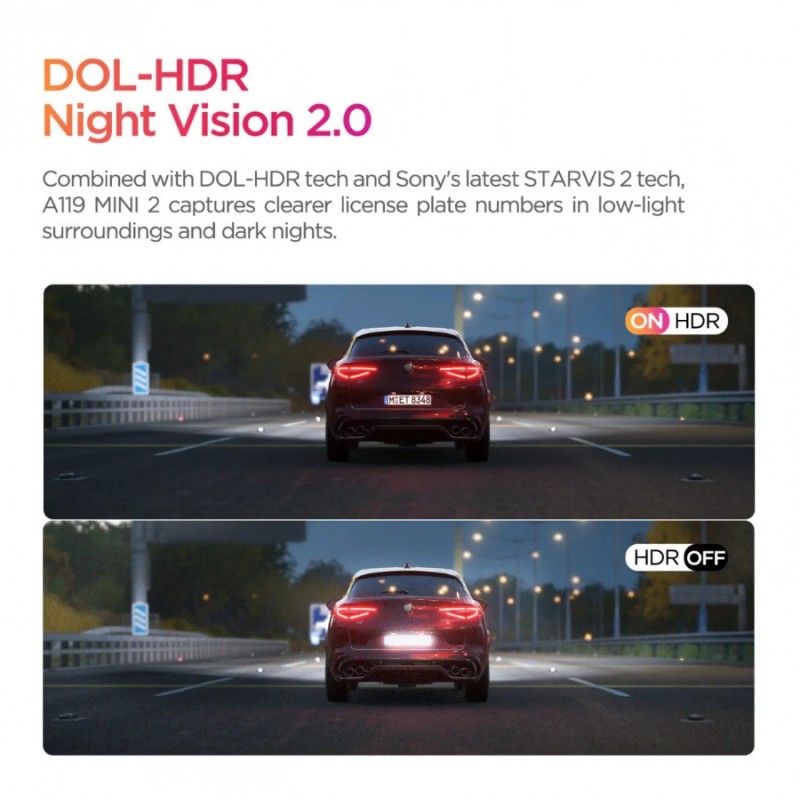 VIOFO Видеорегистратор Dash Cam A119 MINI 2 - GPS Module, 2K HDR, Sony STARVIS 2