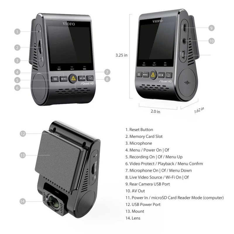 VIOFO Видеорегистратор Dash Cam A129 Plus DUO - GPS, Rear Cam included