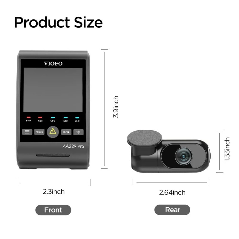VIOFO Видеорегистратор Dash Cam A229 Pro 2 Channel - 4K, HDR, Dual Sony STARVIS 2, GPS, Bluetooth