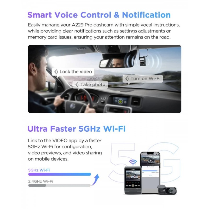 VIOFO Видеорегистратор Dash Cam A229 Pro 2 Channel - 4K, HDR, Dual Sony STARVIS 2, GPS, Bluetooth