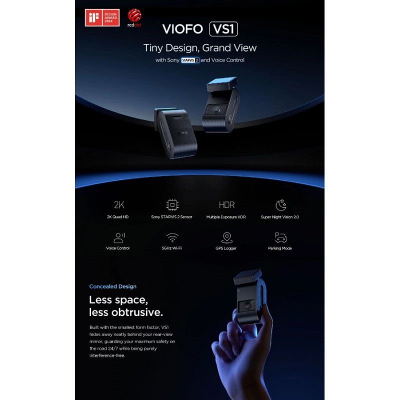 VIOFO Видеорегистратор Dash Cam VS1 - 2K, Sony STARVIS 2, 32GB SD Card Included, GPS, Bluetooth