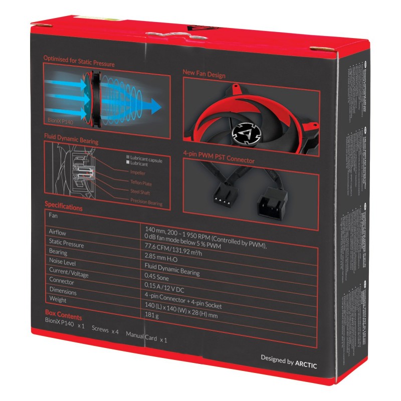 Arctic вентилатор Fan 140mm BioniX P140 PWM PST - Red-ACFAN00127A