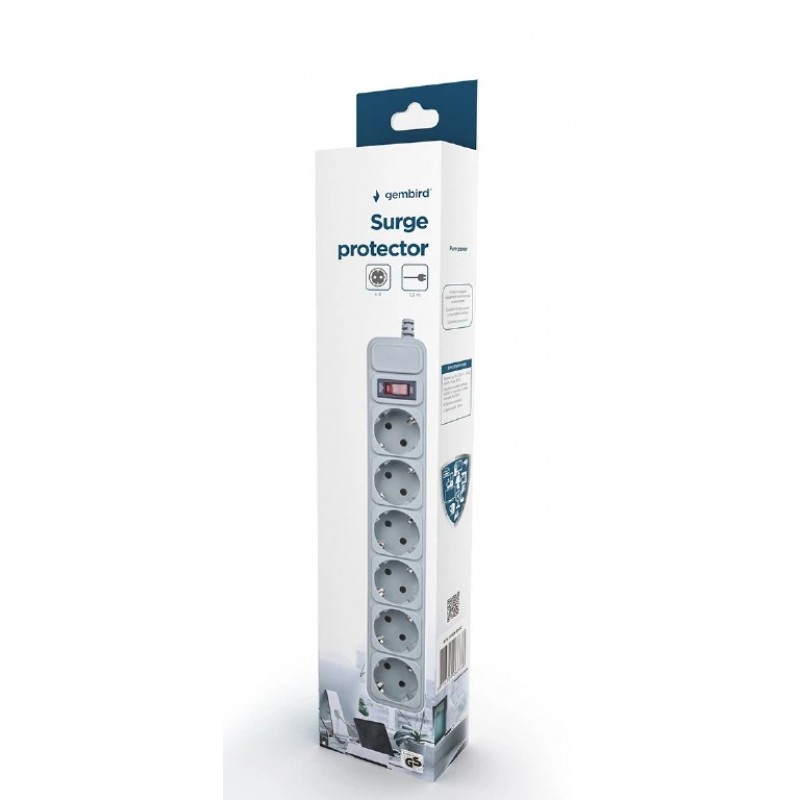 Gembird протектор Surge Protector - SPG6-B-6C - 6 x Schuko, 1.8 m, IP20