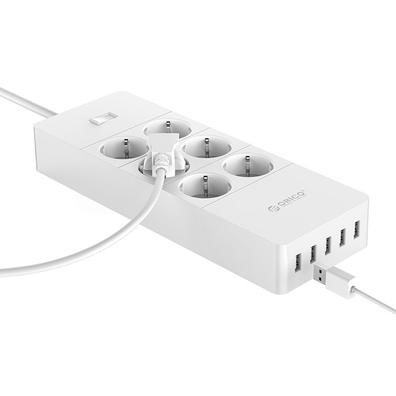 Orico протектор Surge Protector - 6 x Schuko, 5 x USB 2.4A Charging, 4000W, 1.5m - HPC-6A5U-V1-EU-WH-HPC-6A5U-V1-EU-WH