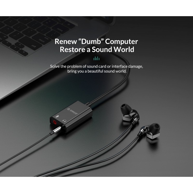 Orico външна звукова карта USB Sound card - Headphones, Mic, Black - SKT2-BK, SKT2-BK-BP