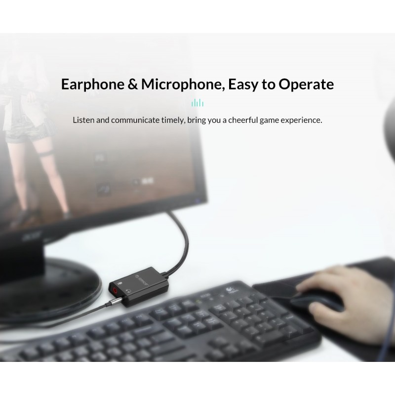 Orico външна звукова карта USB Sound card - Headphones, Mic, Black - SKT2-BK, SKT2-BK-BP