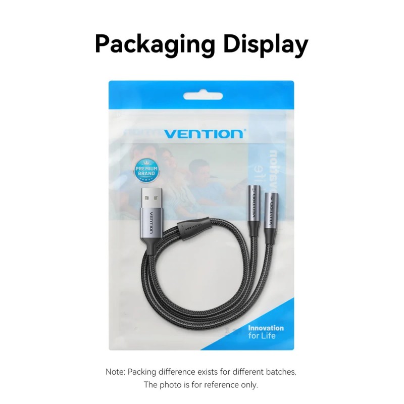 Vention външна звукова карта USB Sound card 2-Port 0.25M Gray - CVHHC