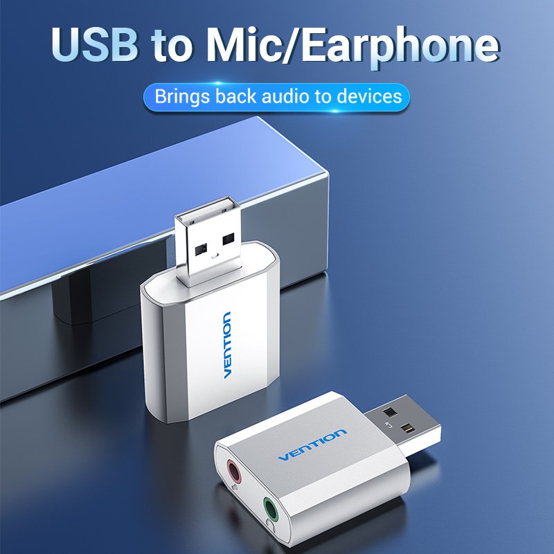 Vention външна звукова карта USB Sound card - Headphones, Mic, Silver - VAB-S13, VAB-S13