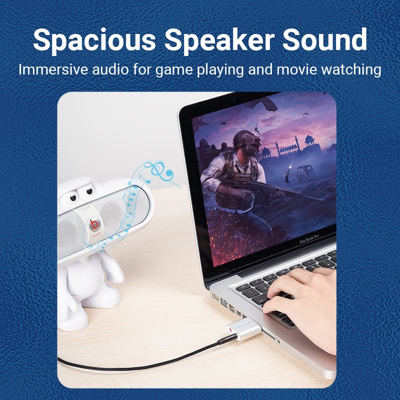 Vention външна звукова карта USB Sound card - Headphones, Mic, Silver - VAB-S13, VAB-S13
