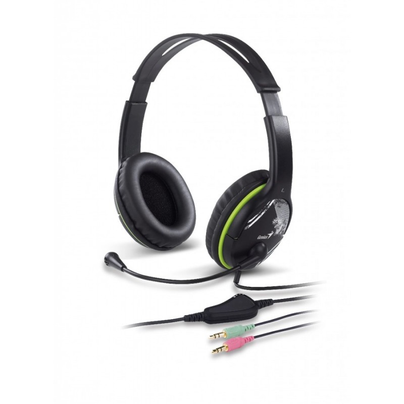 Genius слушалки с микрофон Headset HS-400A - 3.5 mm, Mic, Black/Green, GENIUS-HS-400A-GN