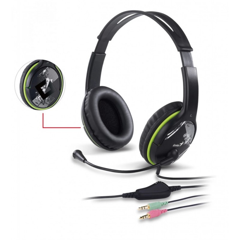 Genius слушалки с микрофон Headset HS-400A - 3.5 mm, Mic, Black/Green, GENIUS-HS-400A-GN