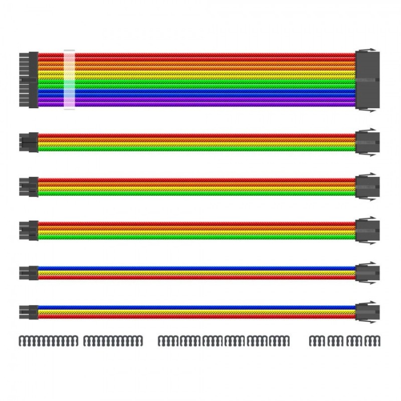 1stPlayer комплект удължителни кабели Custom Modding Cable Kit Rainbow - ATX24P, EPS, PCI-e - RB-001, RB-001
