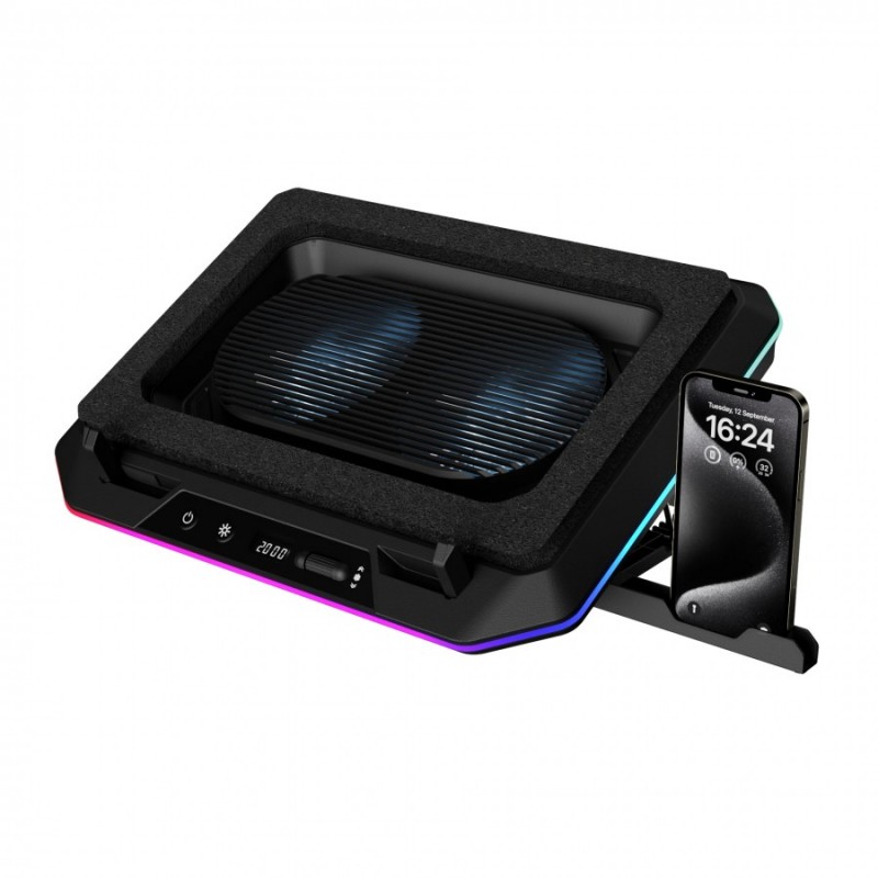 Gamdias Охладител за лаптоп Gaming Notebook Cooler 19" - AETHER P1 - USB-C/A Hub, RGB, Phone Stand, AETHER-P1